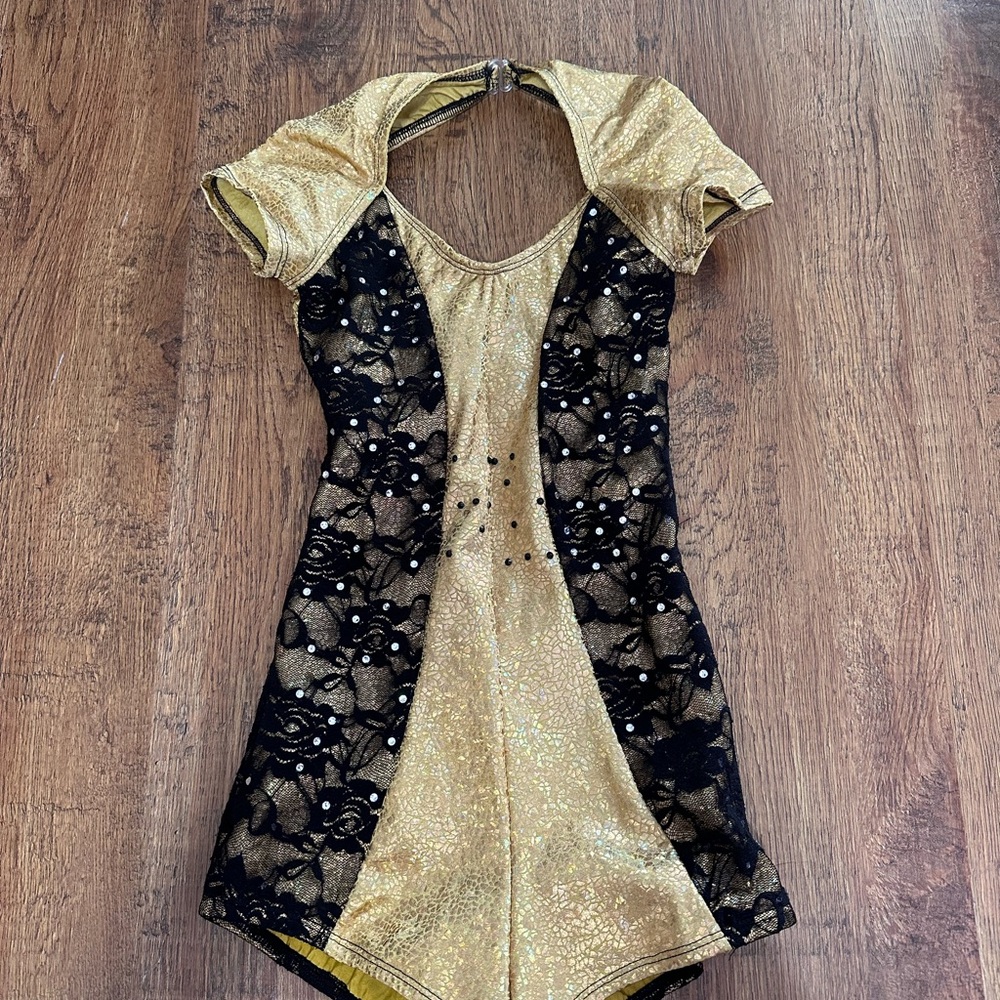 Gold Halter with Black Lace dance costume